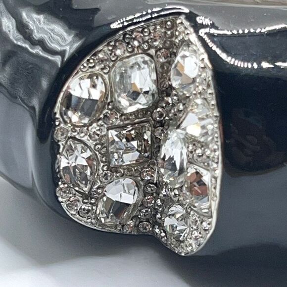 Black & Crystal Inset Dome Hinged Bangle Bracelet - Picture 8 of 13